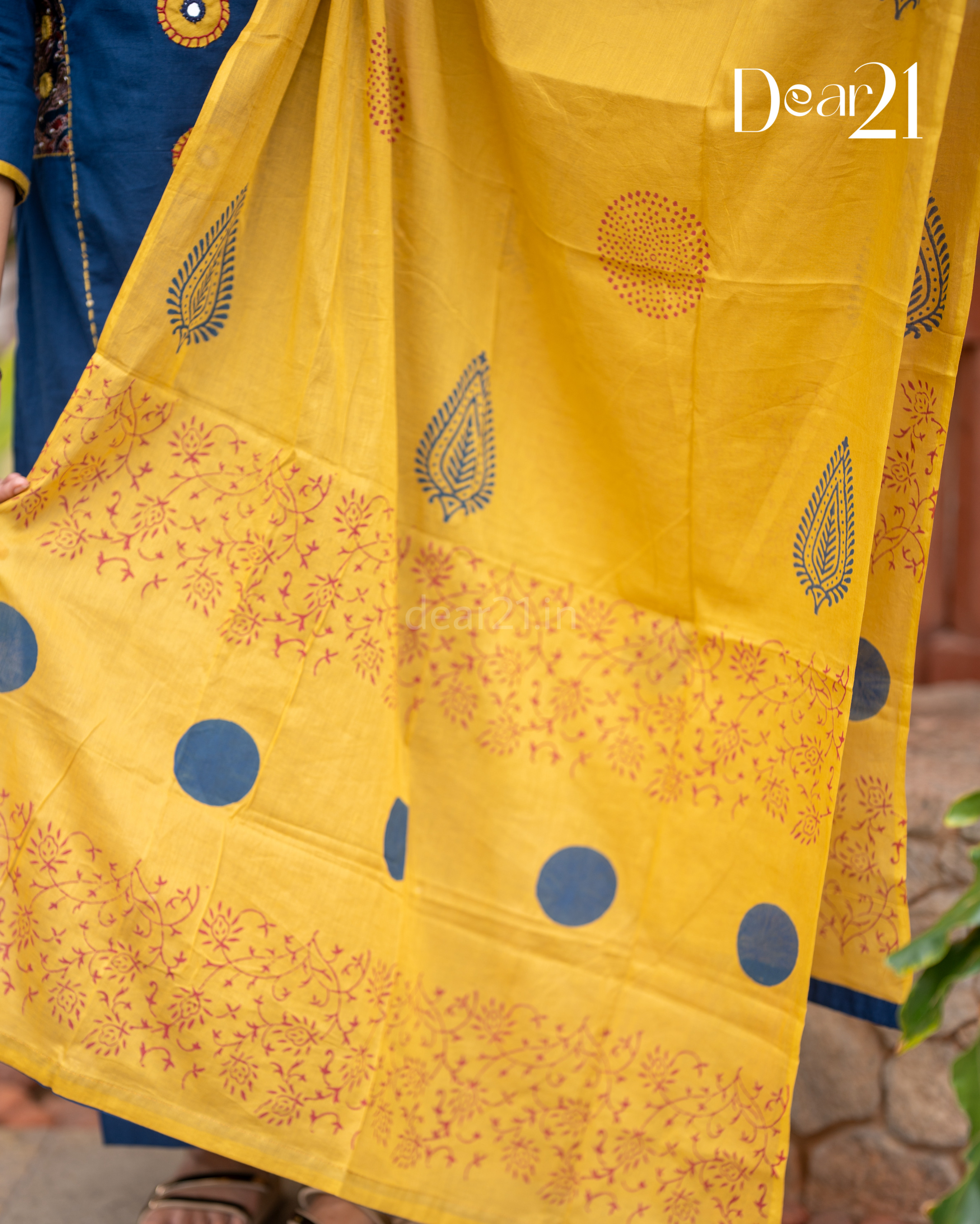 Blue & Mustard Bloom Cotton 3-Piece Set 3