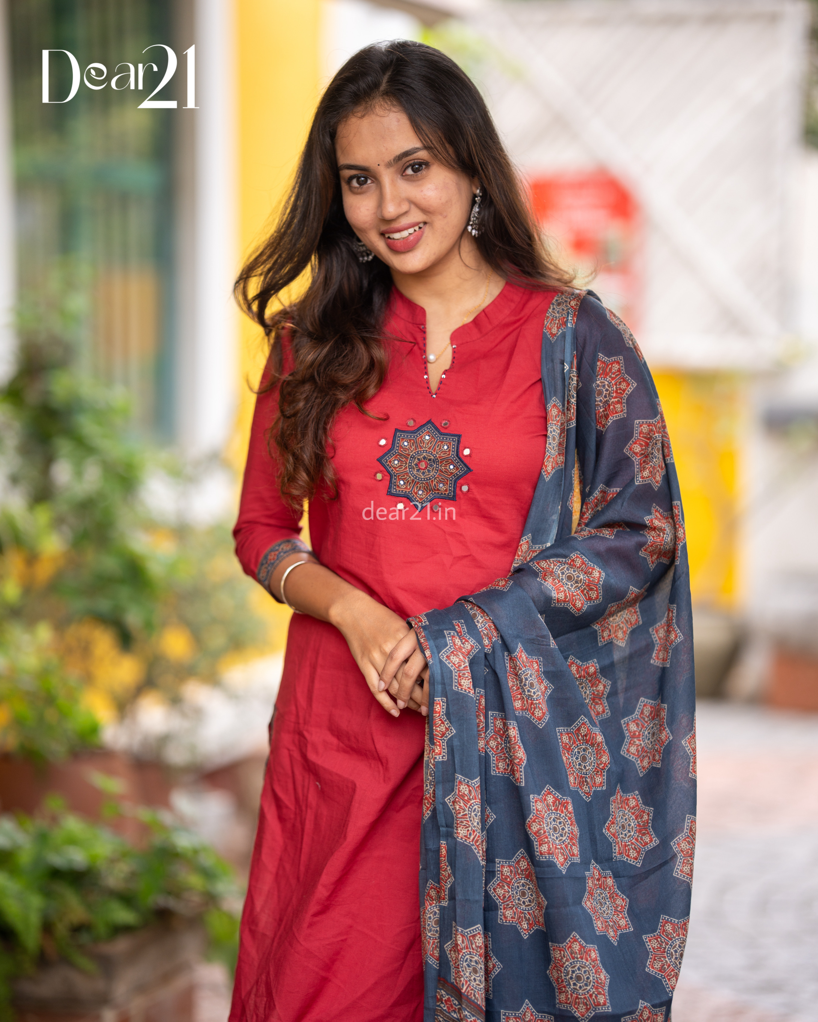 Red Charm Cotton Kurti Set
