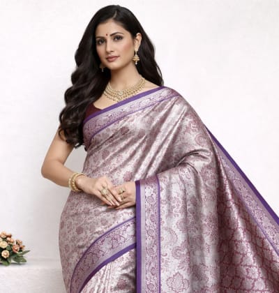 "The Sovereign Silver Kanchipuram Silk Saree ✨"