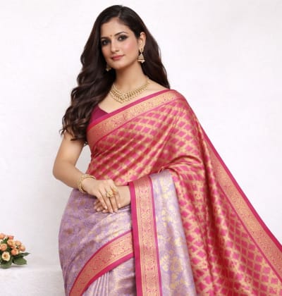 Royal Pink & Lavender Kanchipuram Silk Saree 💖💜✨