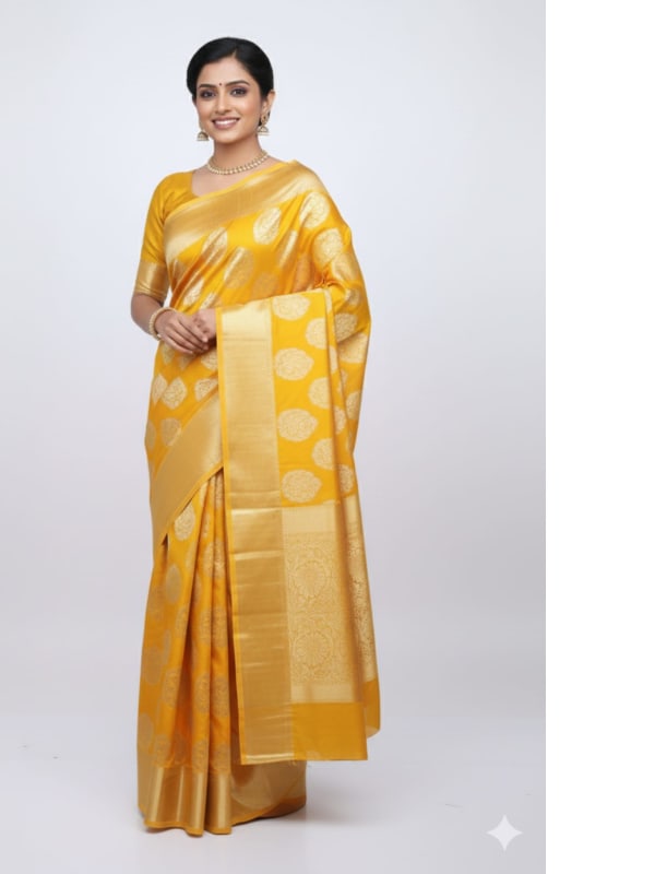 Divine Pink & Sunset Orange Kanchipuram Silk Saree