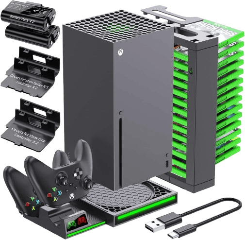 Xbox Series X Vertical Charging Stand with Dual Dock, Battery Packs & Game Storage