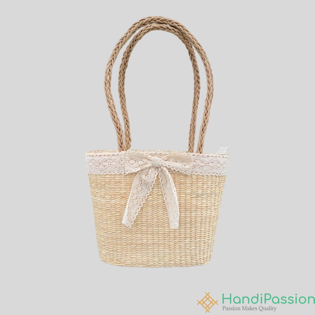 Fashionable Ladies Water Hyacinth Handbag with Paper Rope Straps