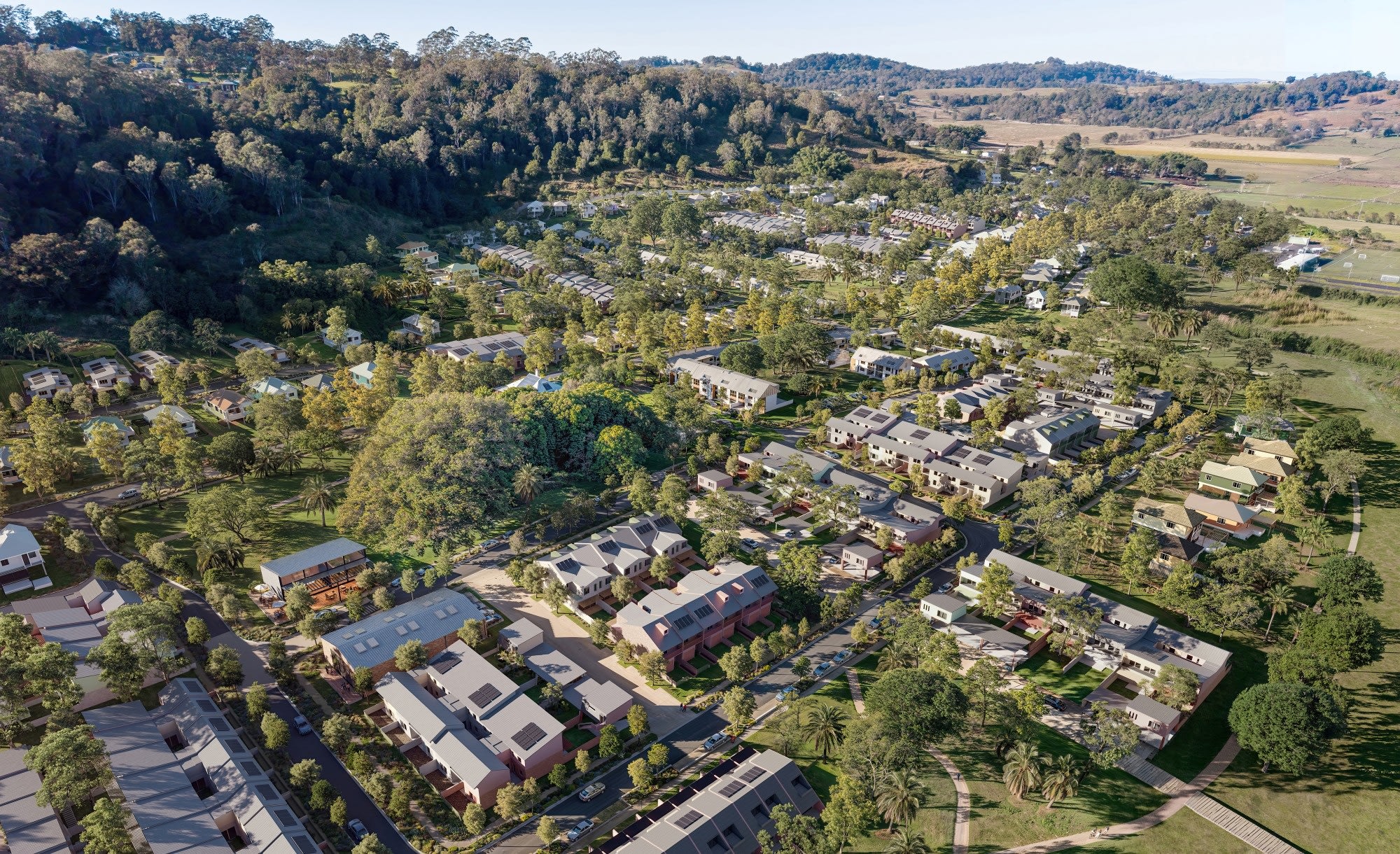Artist's impression of the development from above (looking southeast), subject to change and approvals