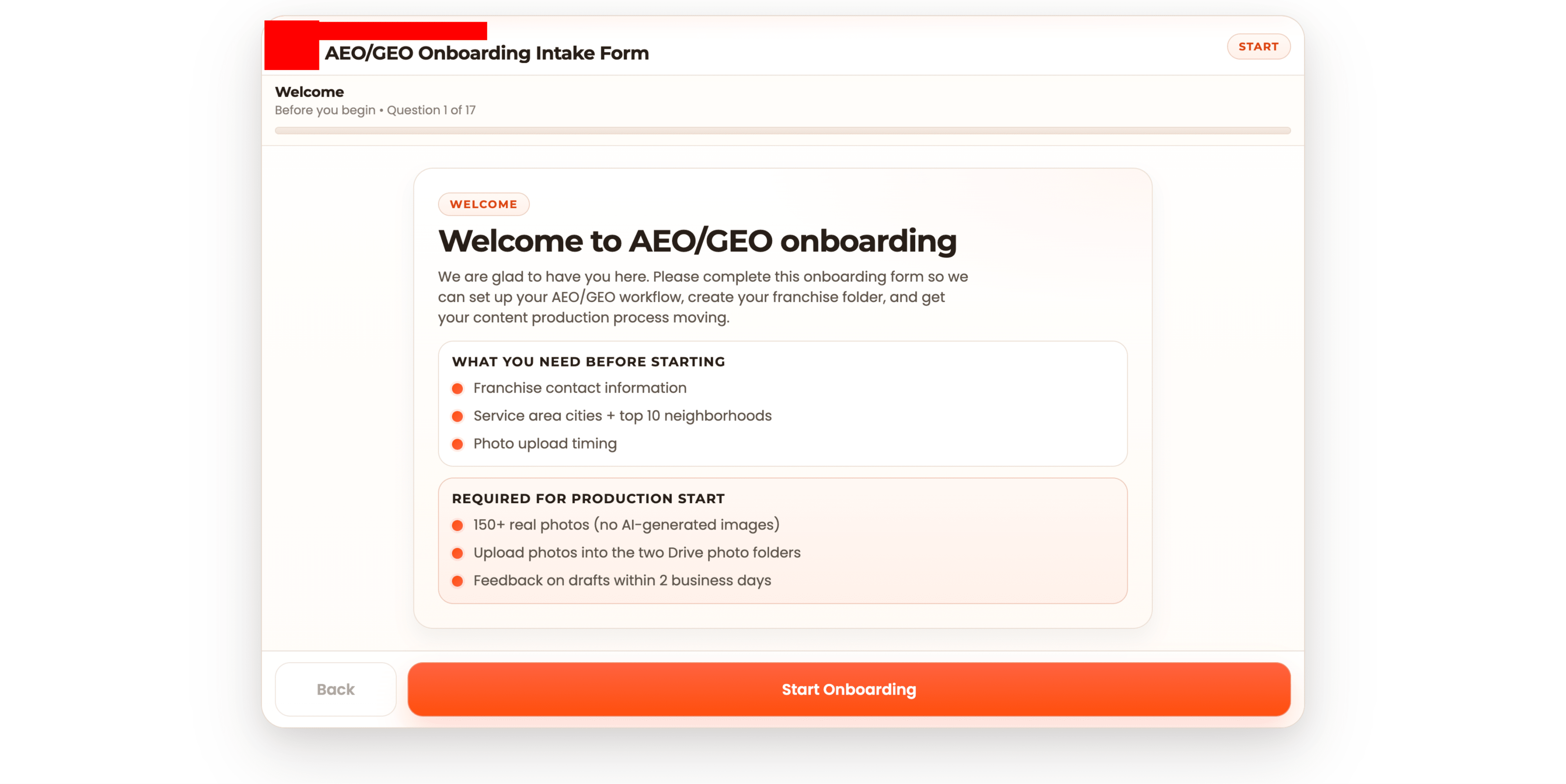 Replaced days of back-and-forth onboarding emails with a form that handles everything automatically