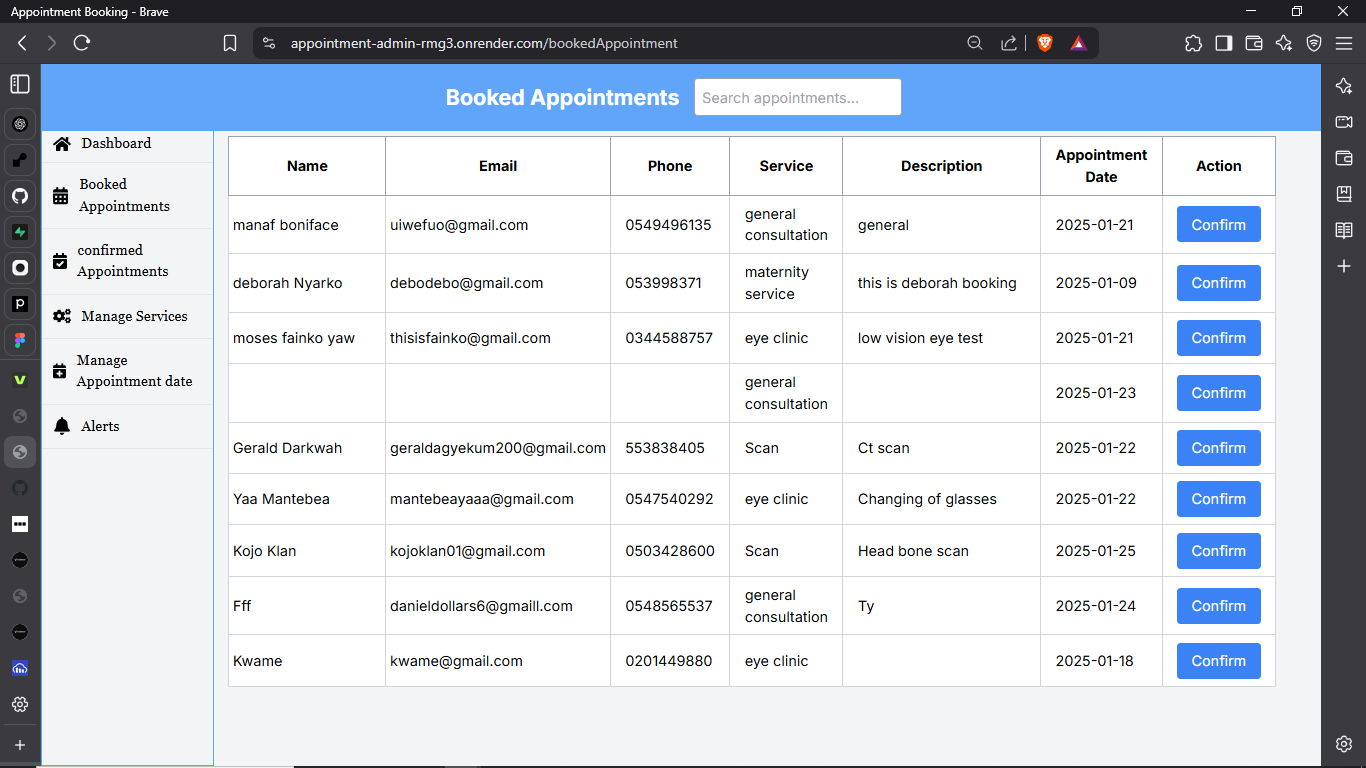 Apoointmemnt booking Admin dashboard