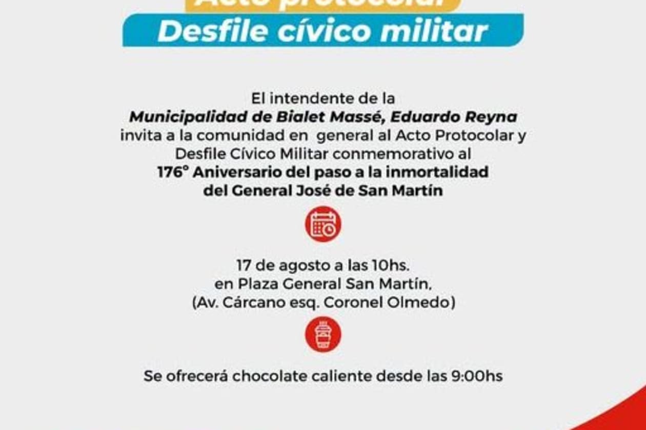 Bialet Massé celebrará a San Martín con un desfile cívico-militar