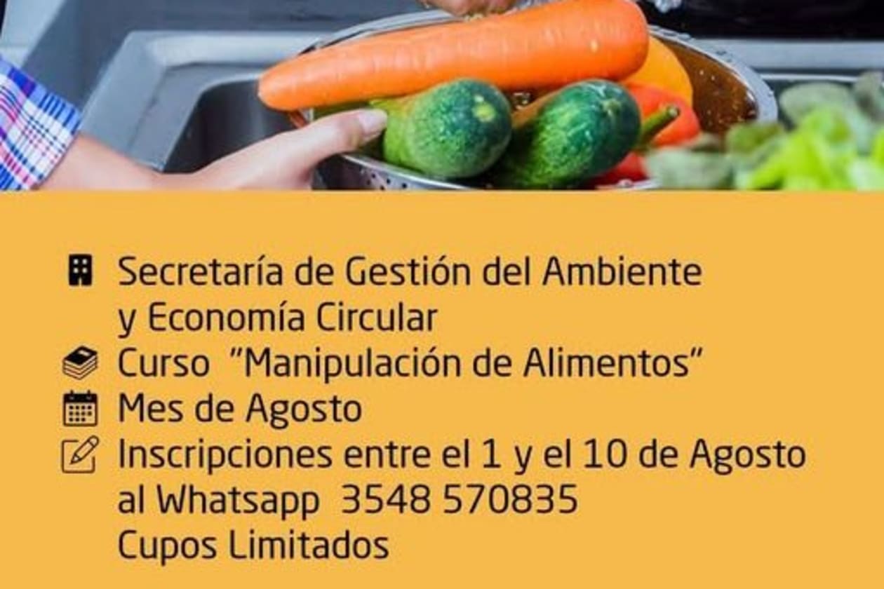 Inscripciones abiertas para el curso de Manipulación de Alimentos en Capilla del Monte