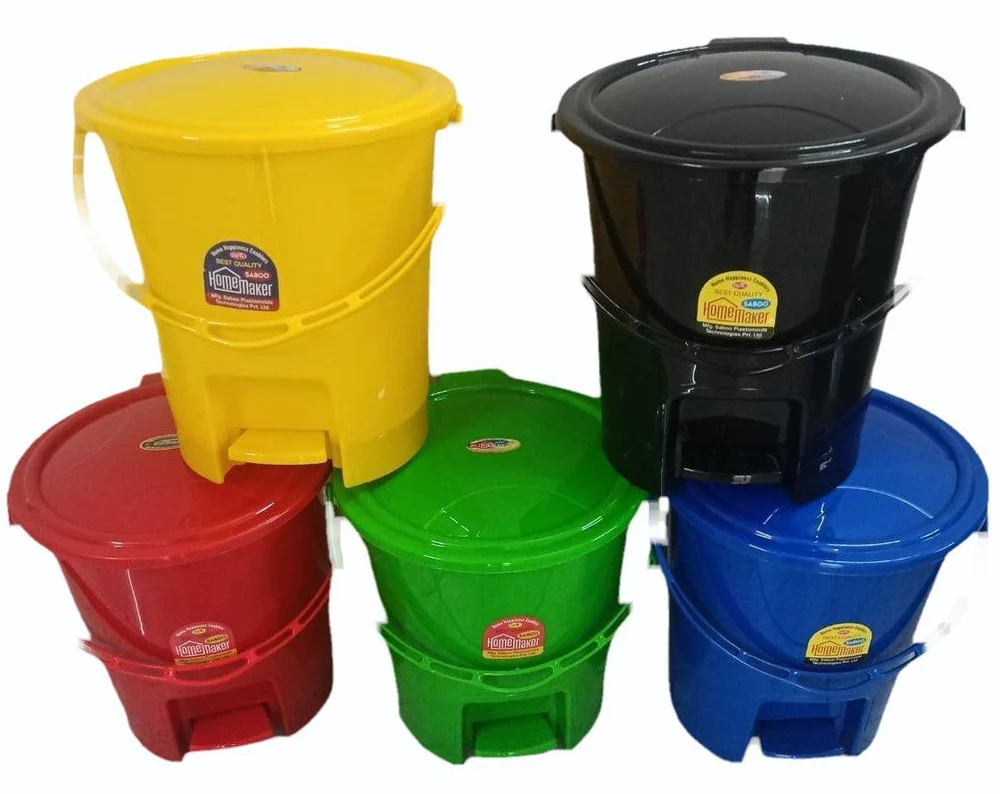Saboo Plastics 12L Round PVC Plastic Foot Pedal Waste Bin with Lid