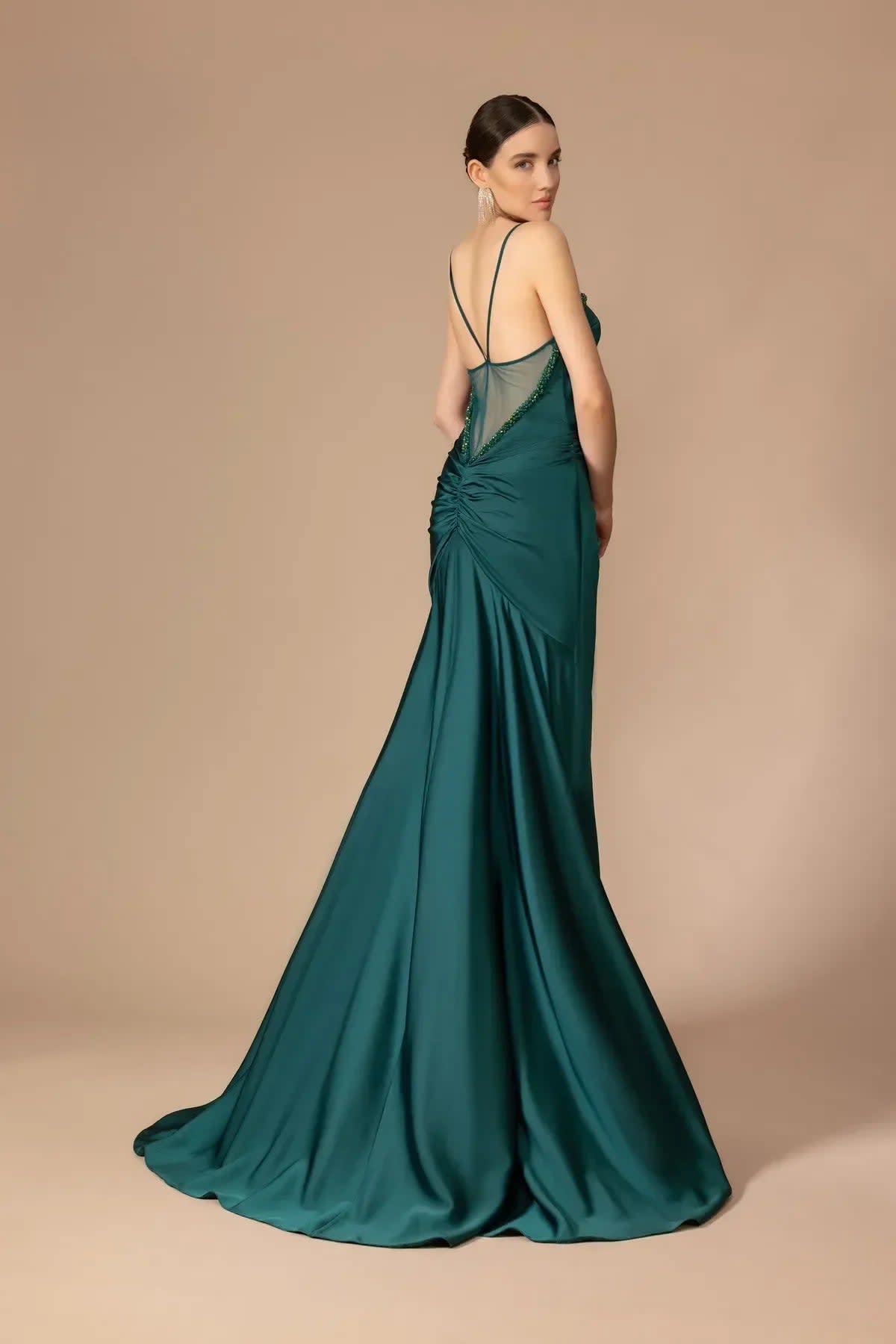 Emerald Contour Satin Gown