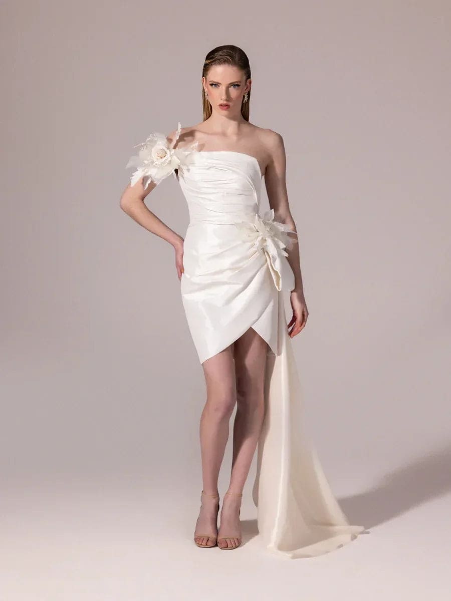 Ivory Floral Tail Mini Dress