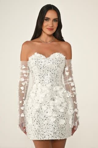 Sequin Floral Glove Mini Dress