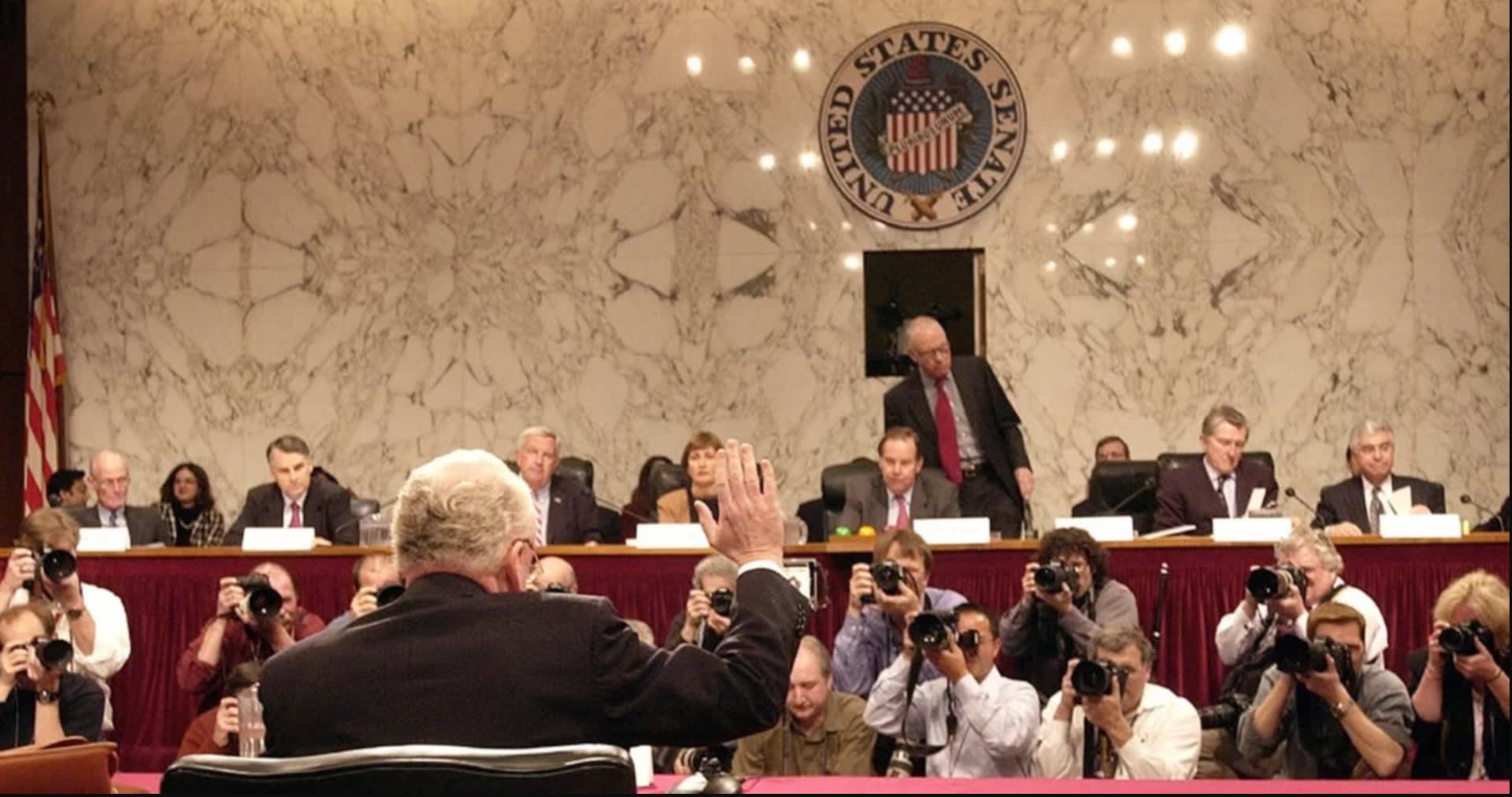 A photograph from one of the 9/11 Commission hearings.