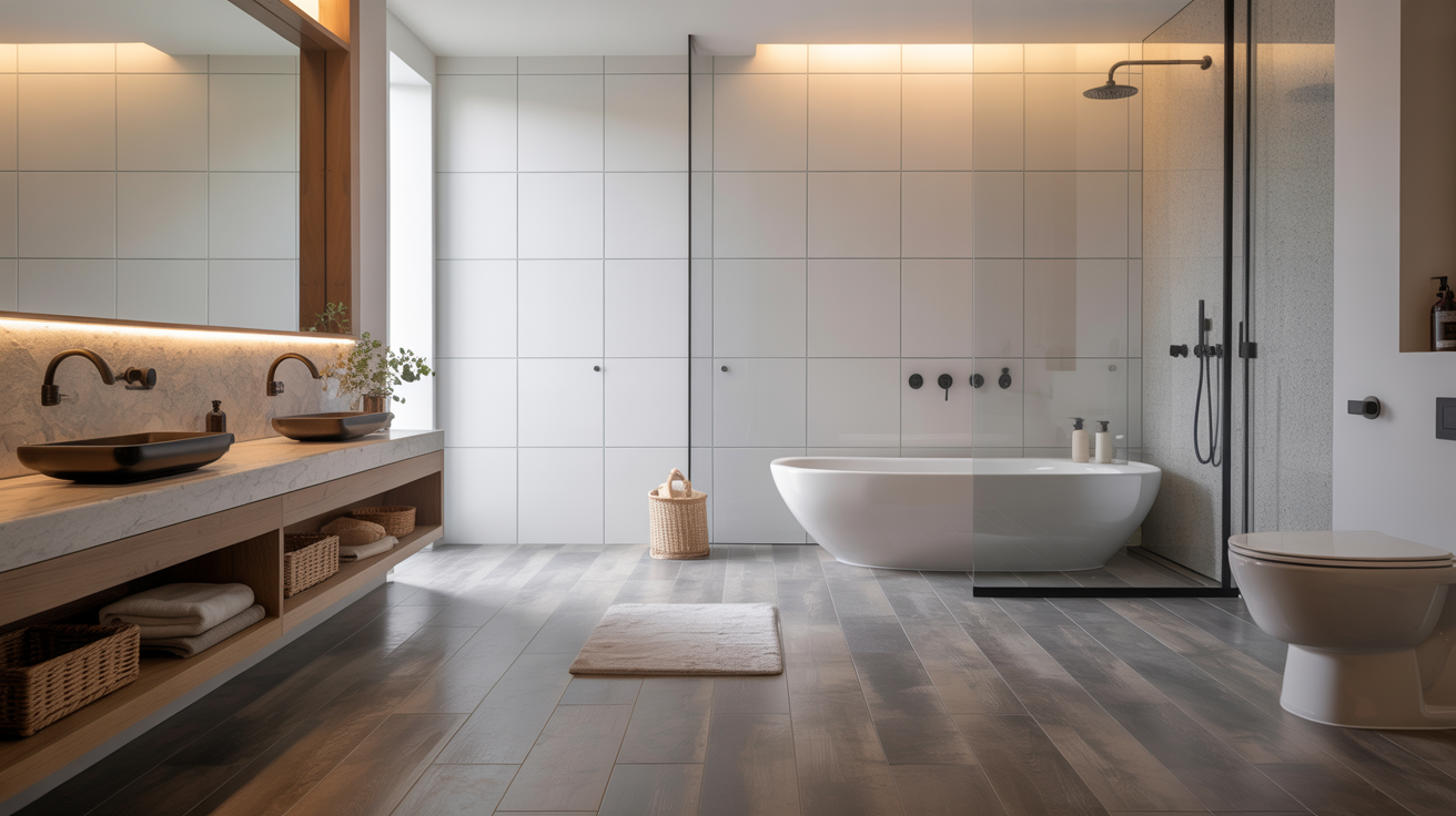 Moderner Bodenbelag im Badezimmer