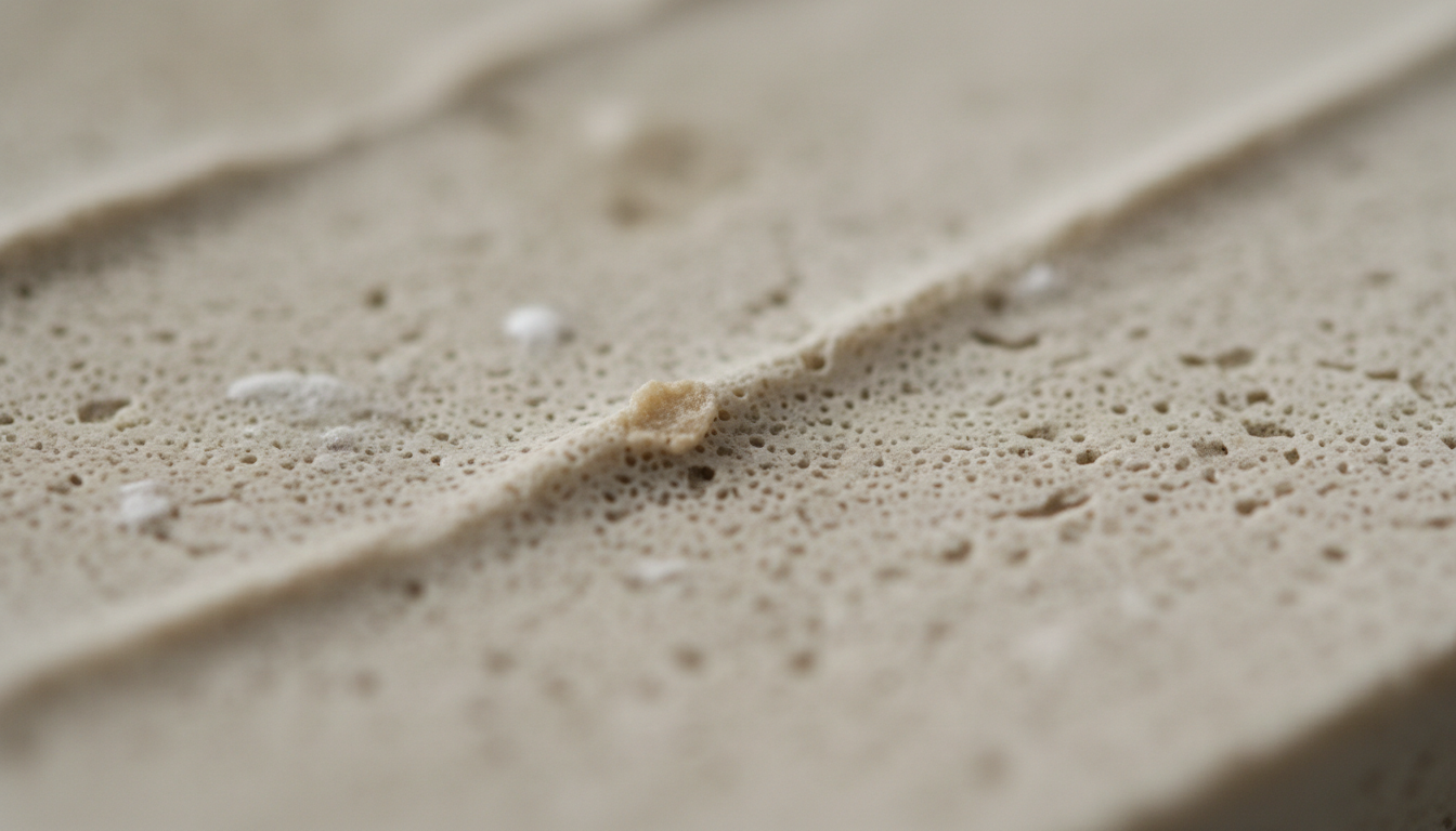 Texture poreuse et rugueuse, teinte beige naturel, dimensions 12x8 cm.