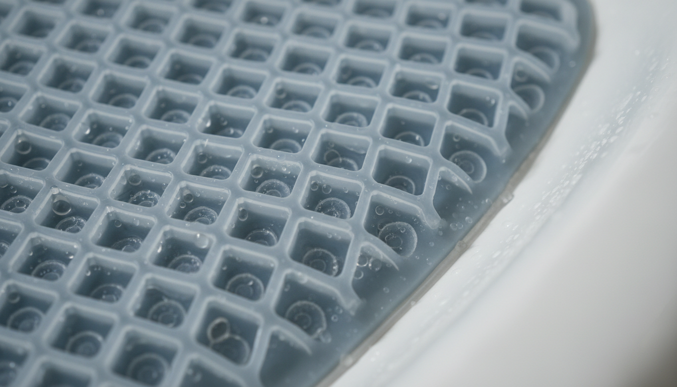 Gros plan sur la texture nervurée en silicone, offrant une adhérence optimale et douce au toucher.