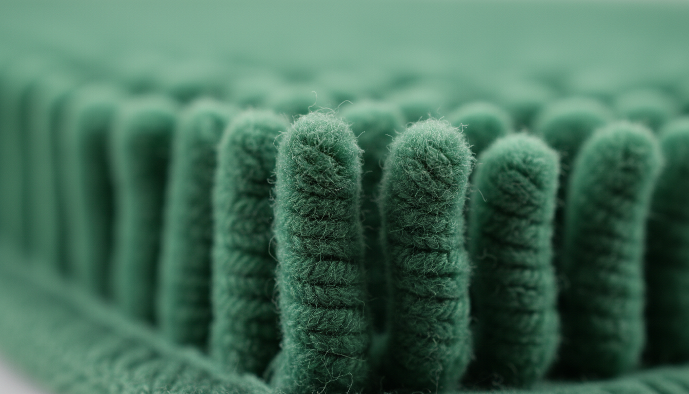 Texture douce et mat, fibres serrées, teintée de vert profond, anti-glisse.