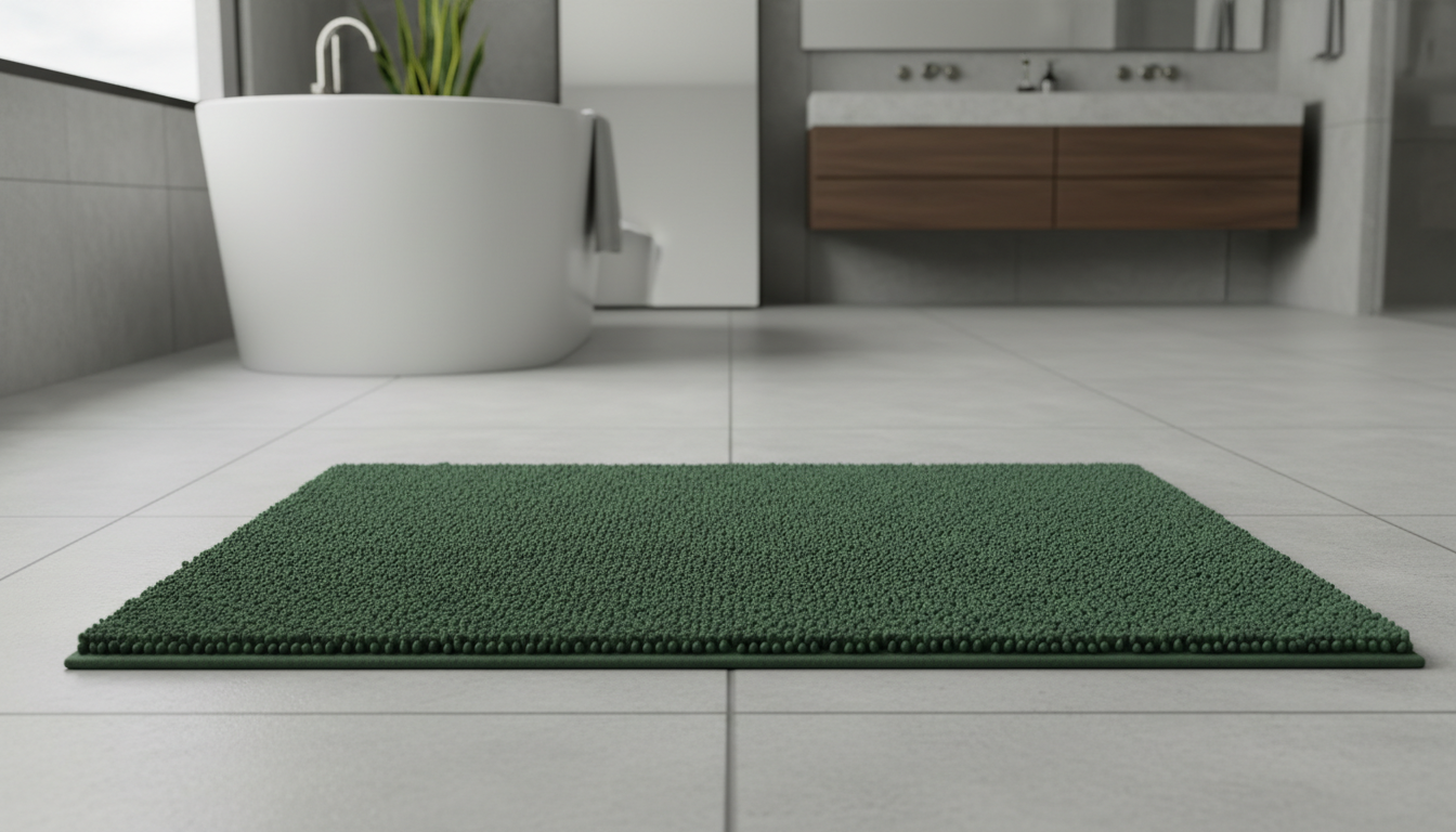 Ambiance zen avec plantes, le tapis vert harmonise l'espace de baignade moderne.