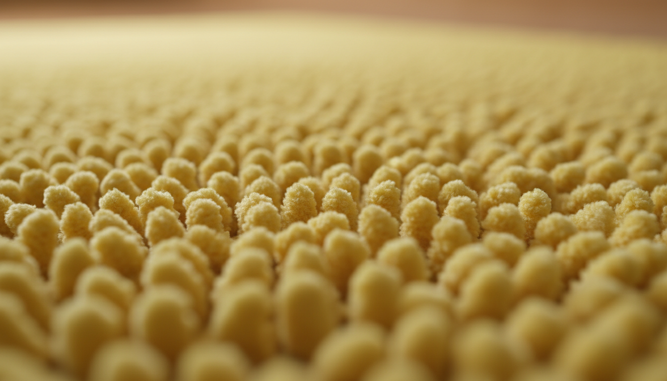 Gros plan sur la texture douce et antidérapante, nuances de jaune créant un effet lumineux.