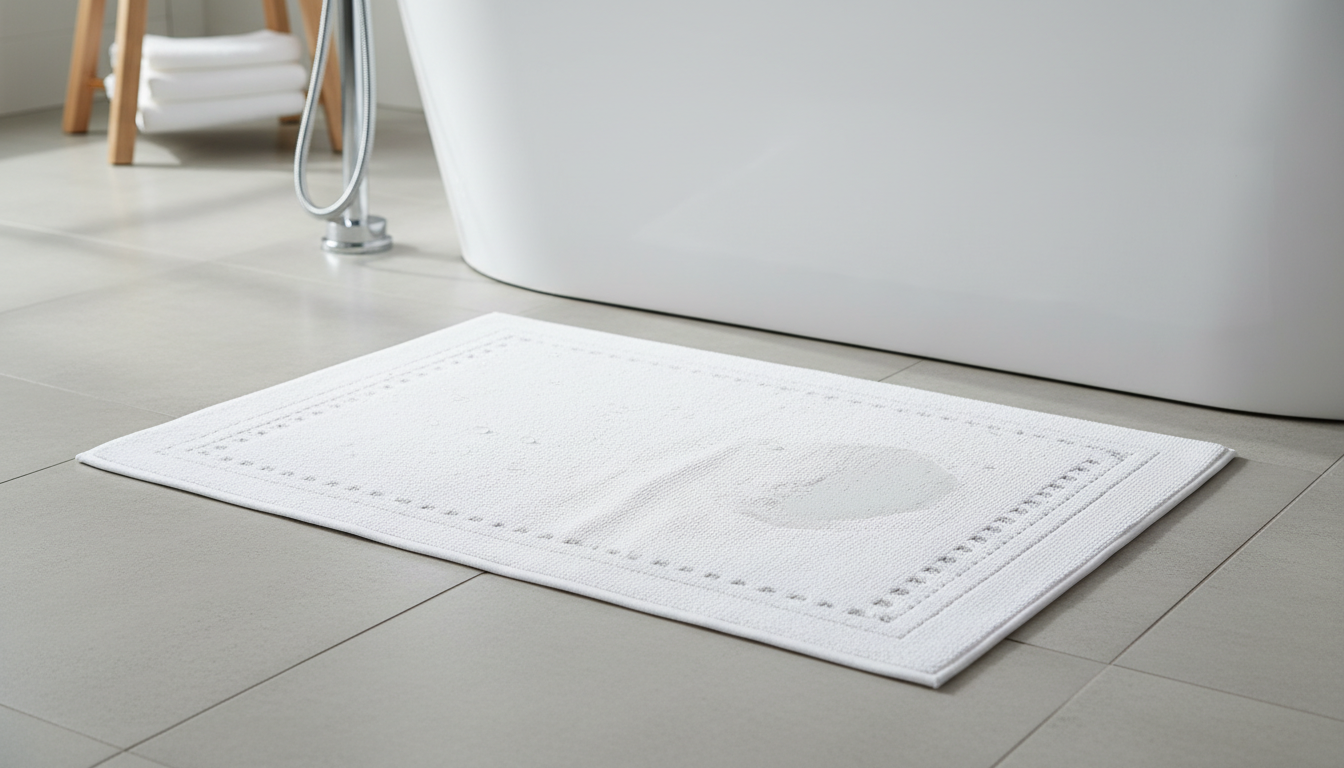 Agencement élégant avec plantes vertes et serviettes blanches, mettant en valeur le tapis.