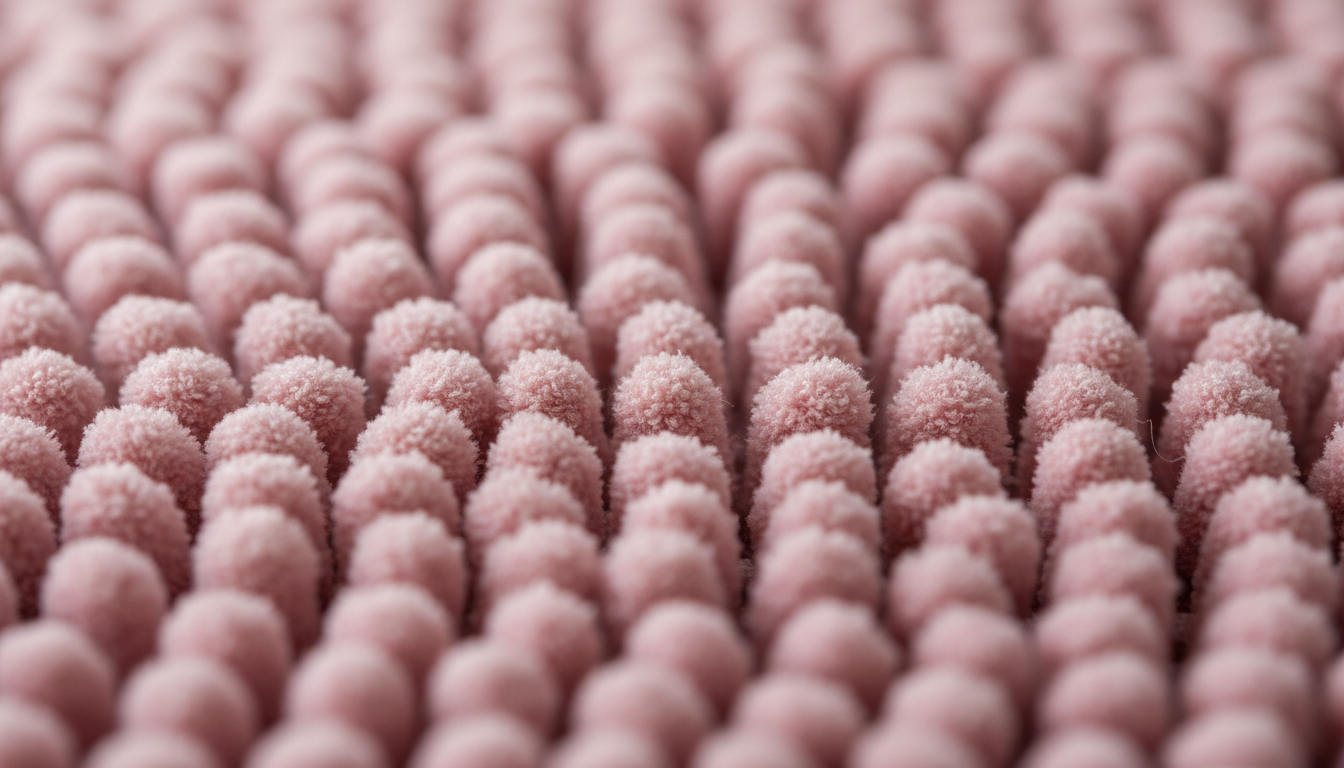 Texture en velours fin, couleur rose pastel, 80x50 cm, offrant confort sous les pieds.