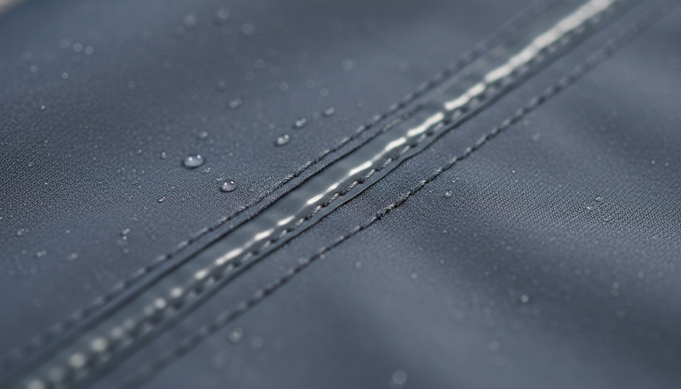 Gros plan sur la texture imperméable en nylon, avec des coutures renforcées.