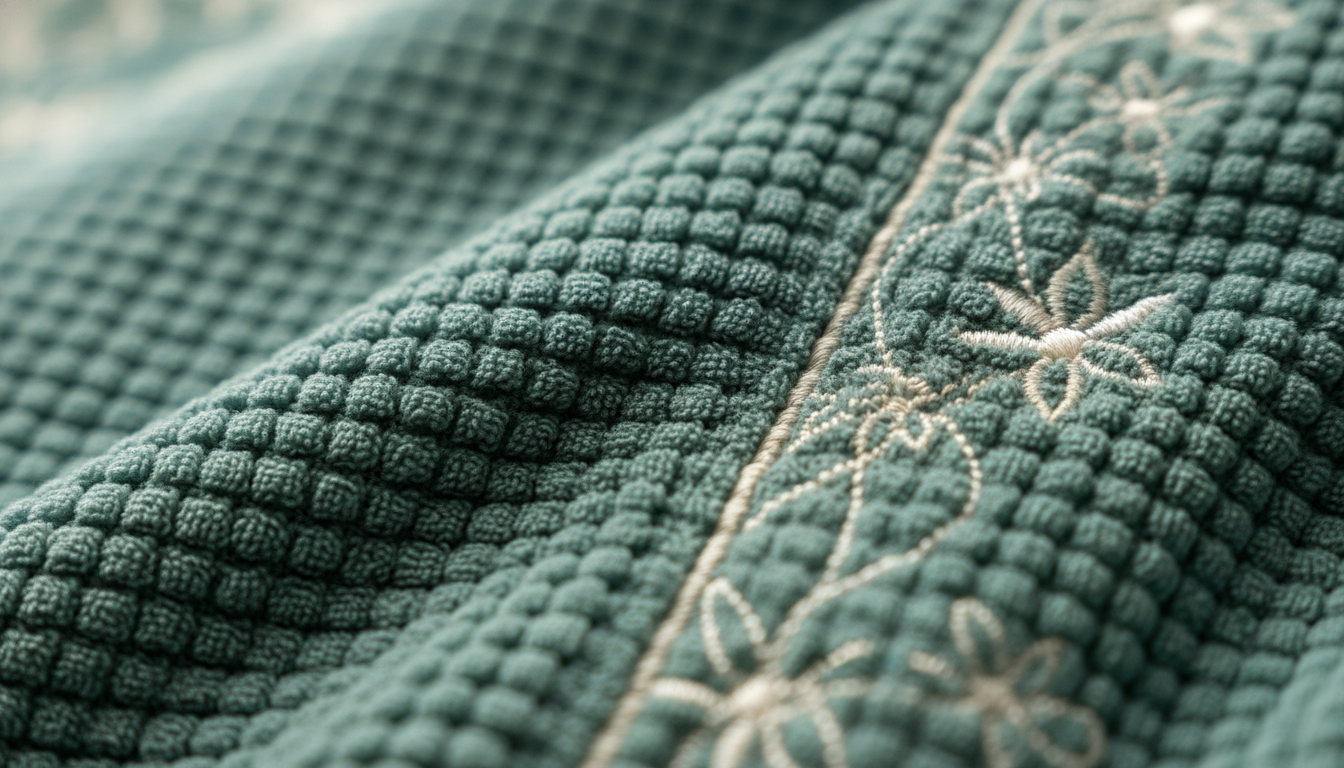 Gros plan sur la texture douce et absorbante, avec des fils en microfibre à séchage rapide.