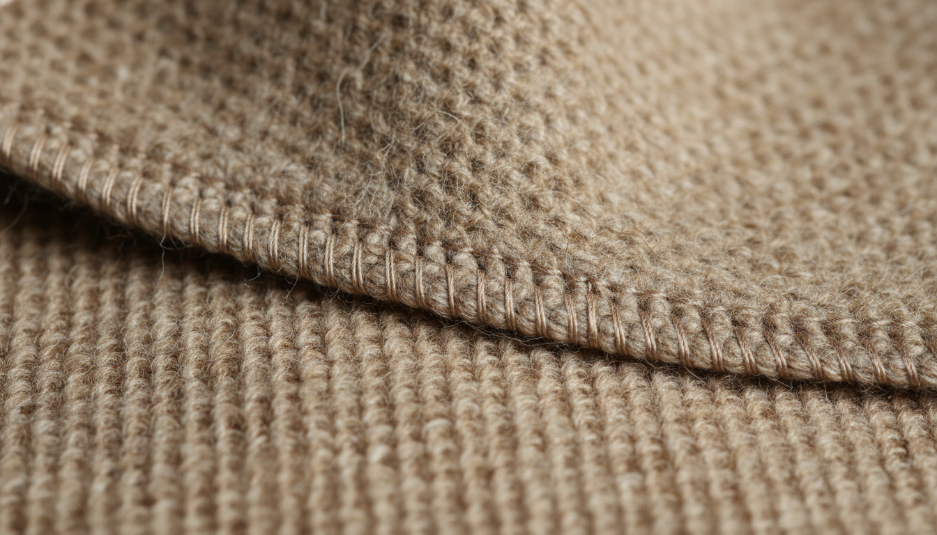 Gros plan sur la texture douce en laine mélangée, avec motifs géométriques subtils.