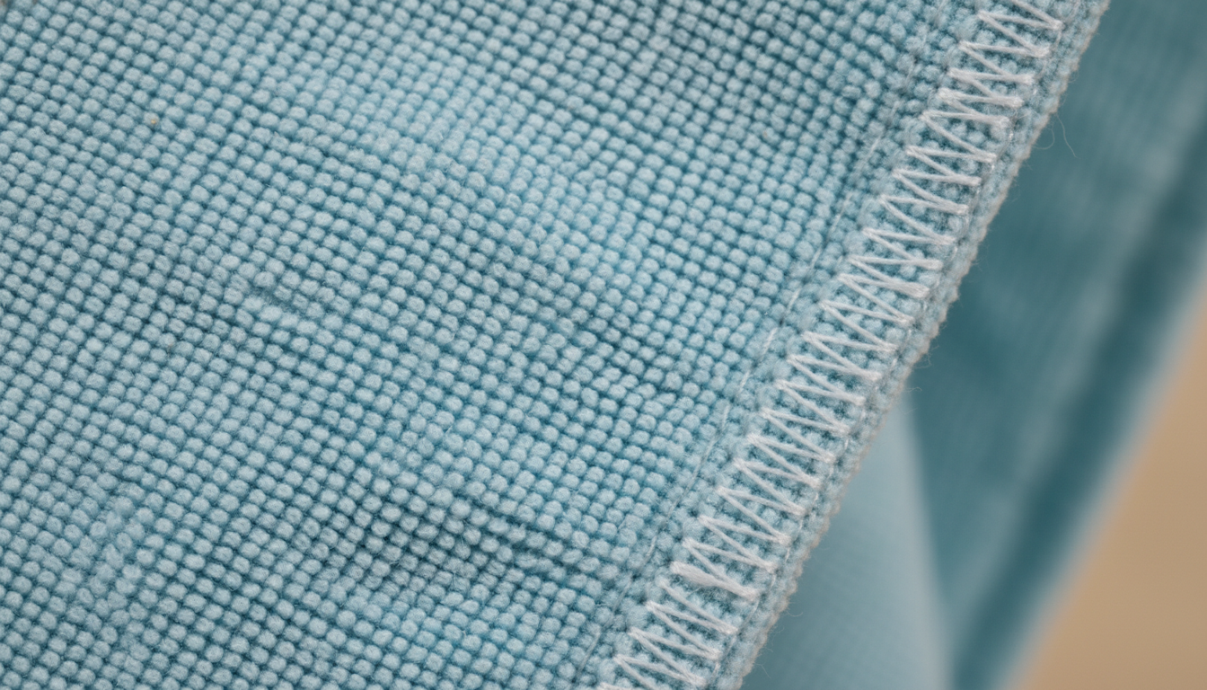 Gros plan sur la texture douce en éponge, couleur bleu marine, coutures soignées et finitions raffinées.