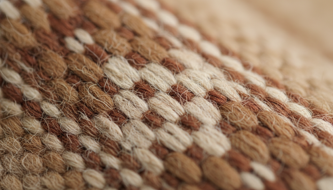 Texture douce et chaude, motifs géométriques colorés sur le tissu en laine d'alpaga.