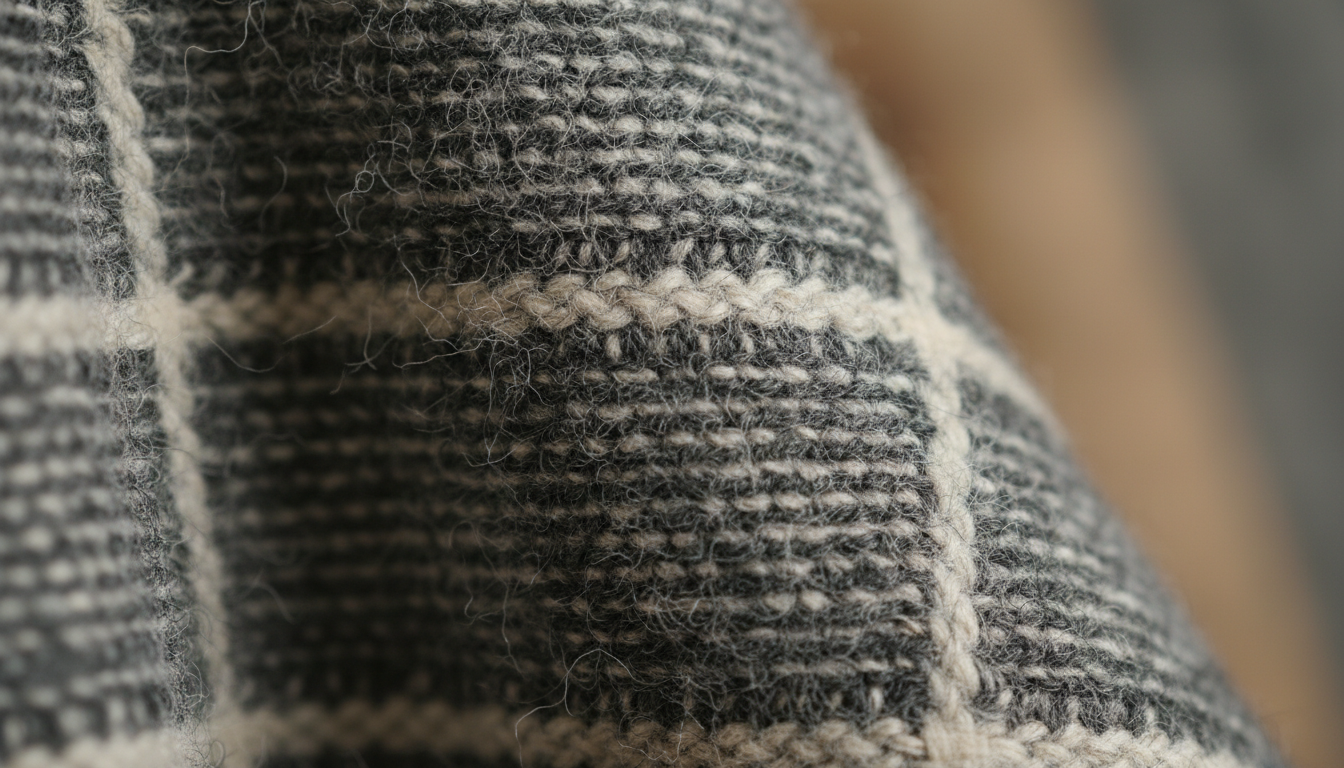 Zoom sur la texture douce du poncho, mettant en valeur les mailles délicates et les franges.