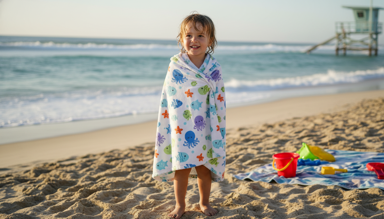 Poncho Enfant mis en valeur dans une ambiance décorative raffinée et harmonieuse