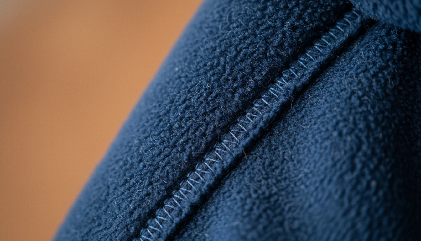 Gros plan sur la texture en polaire douce, avec des motifs d'étoiles blanches.
