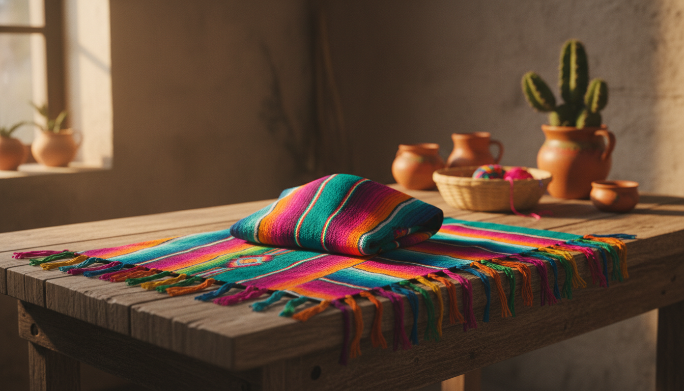 Poncho suspendu dans une chambre joyeusement décorée, entouré de jouets colorés et de coussins.