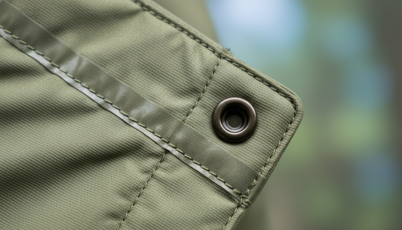 Gros plan sur la texture imperméable et respirante en polyester recyclé.