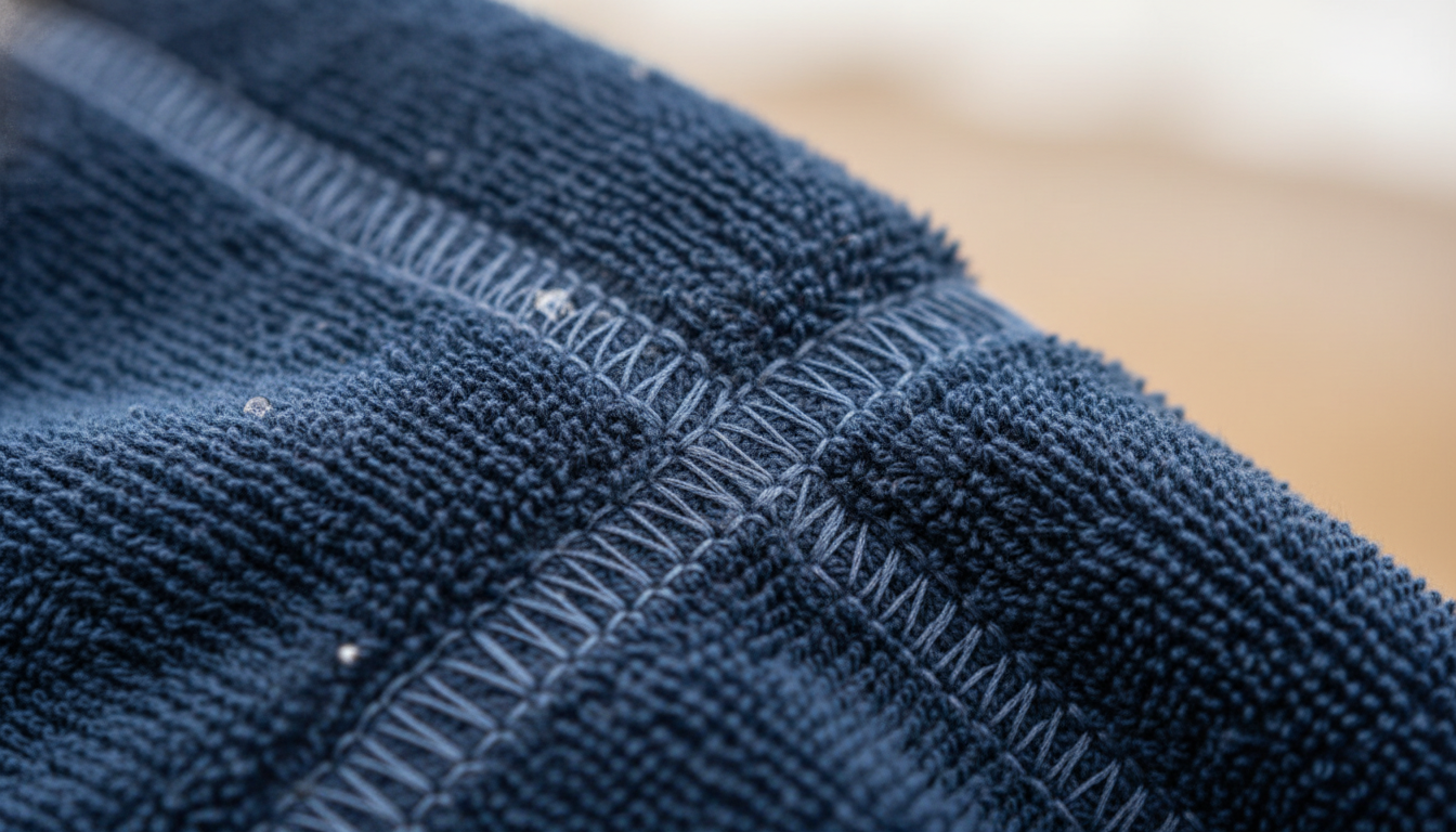 Gros plan sur la texture douce et absorbante, avec des coutures renforcées.