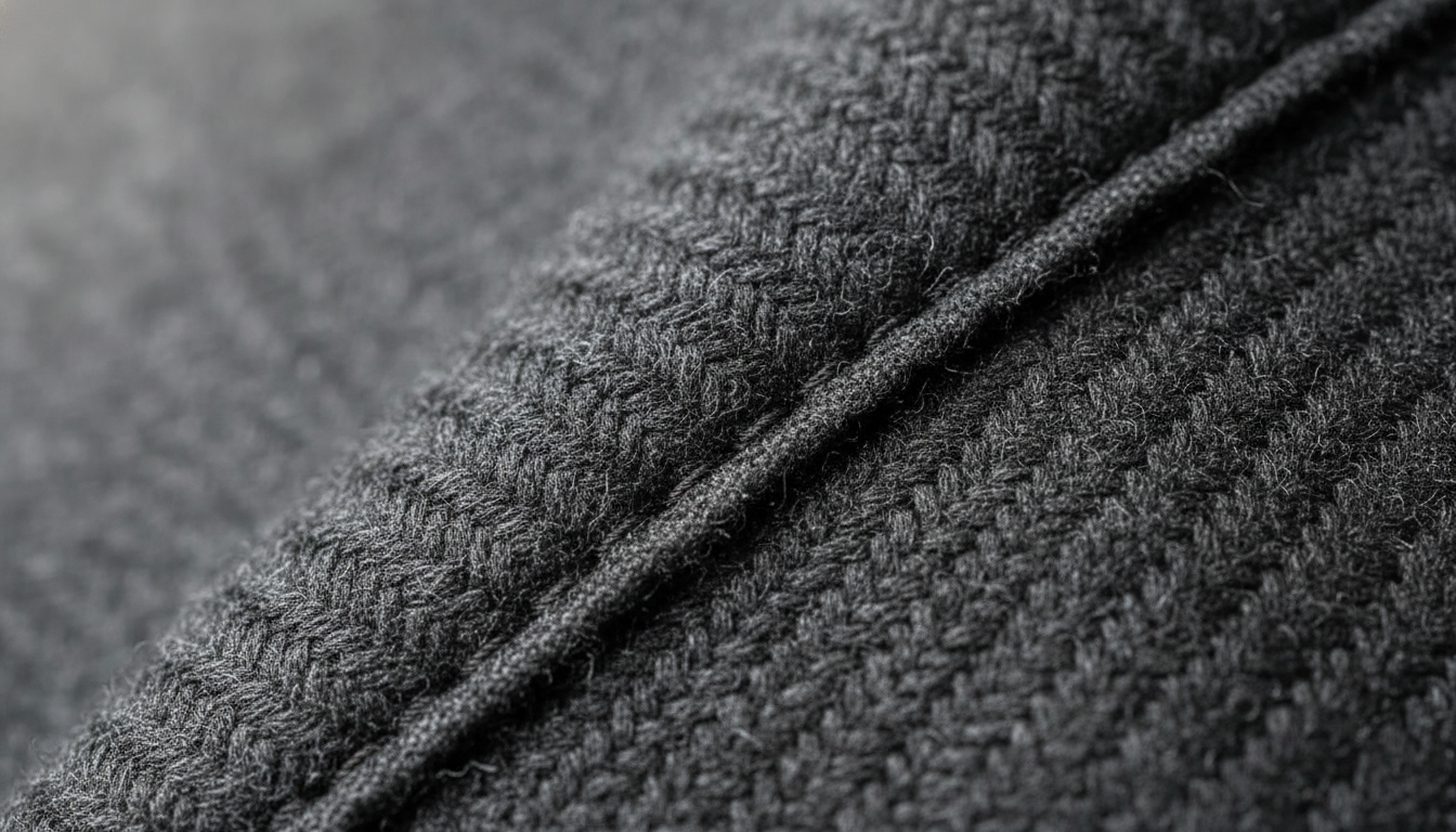Gros plan sur le tissu imperméable, avec des coutures renforcées et un motif subtil.