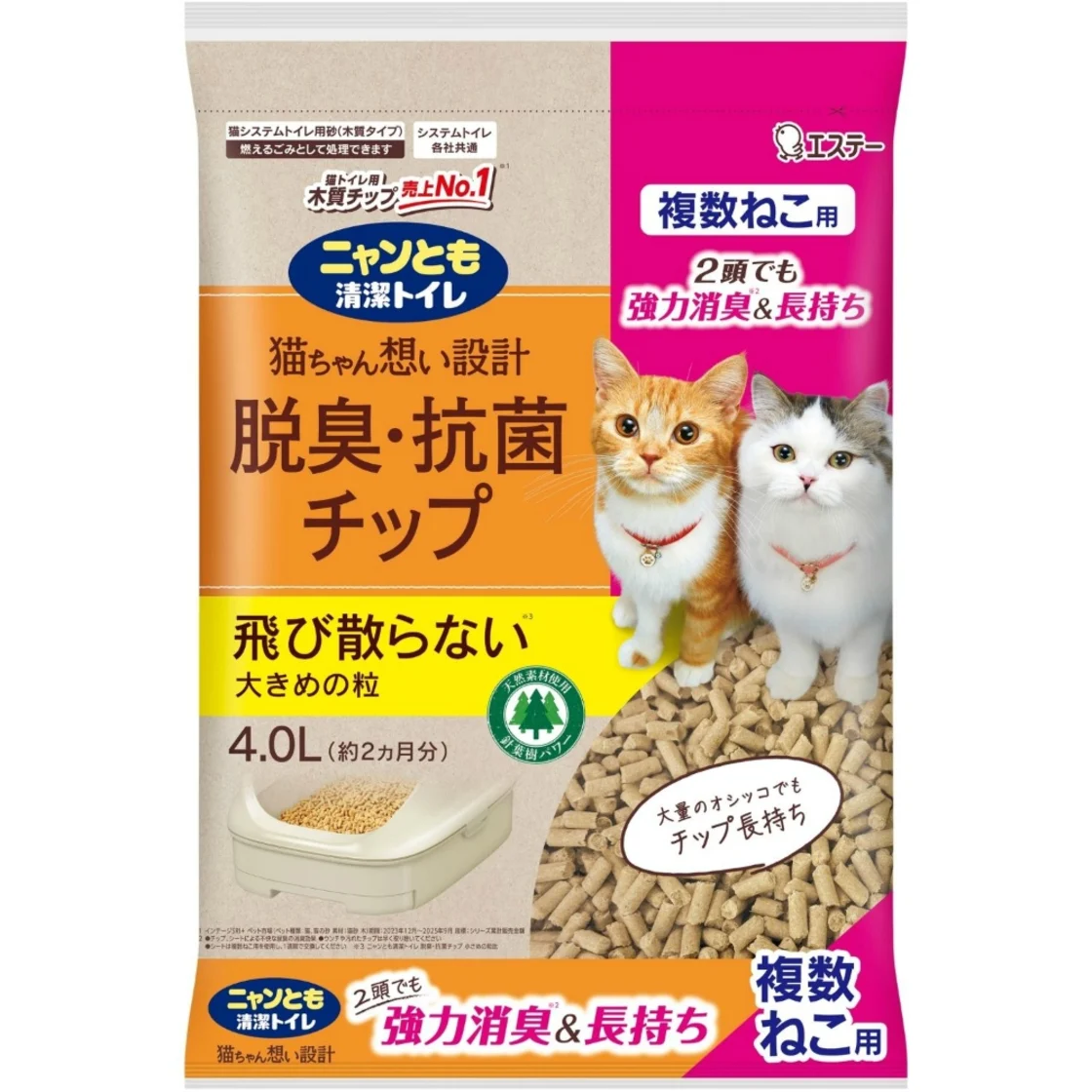 นิยันโตโมะ ทิชชู่ทำความสะอาดห้องน้ำแมว ชนิดชิป ระงับกลิ่นและต้านเชื้อแบคทีเรีย สำหรับแมวหลายตัว เม็ดใหญ่