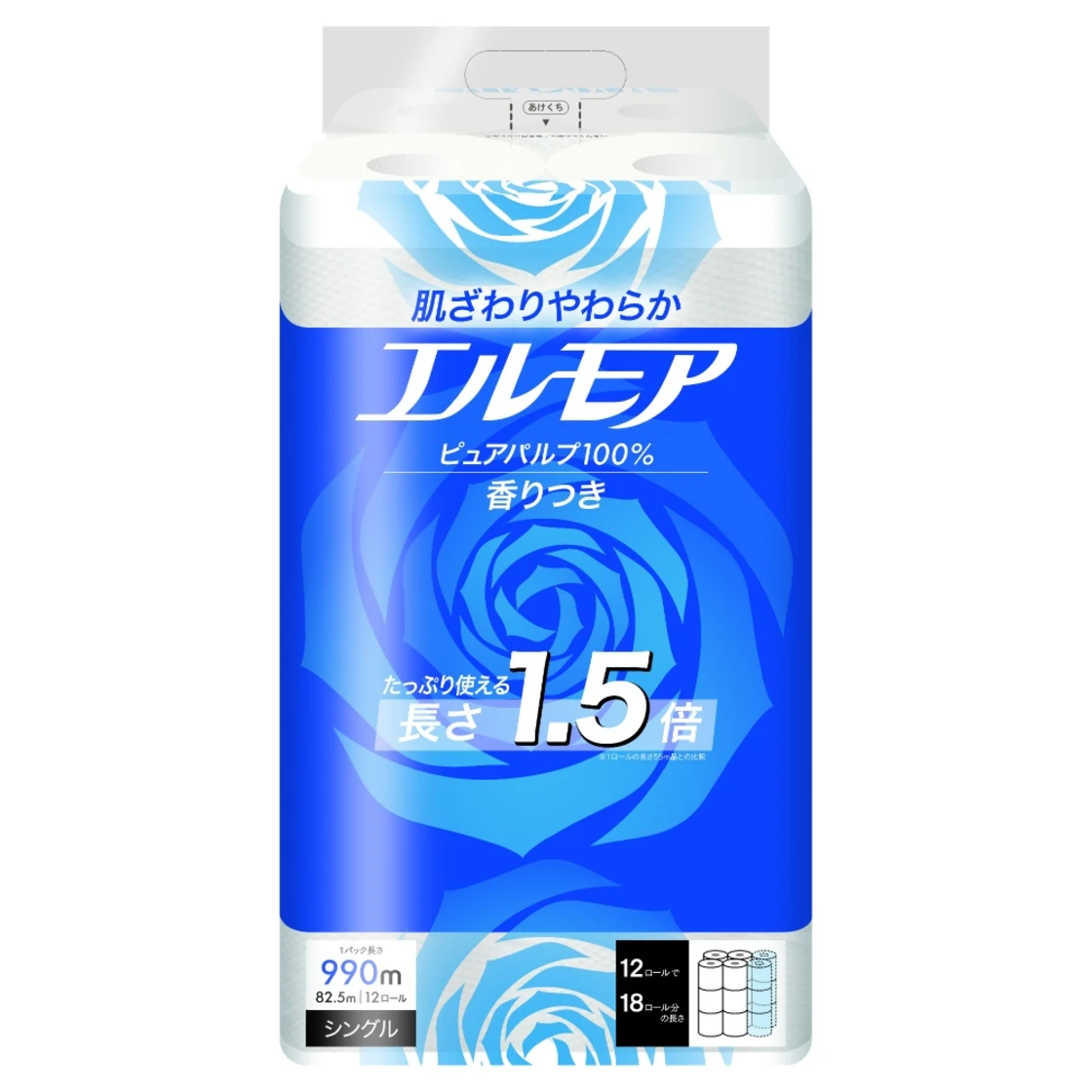 เอลมอร์ 1.5 เท่า ม้วน 12 ม้วน ซิงเกิล 82.5 ม. กลิ่นดอกไม้