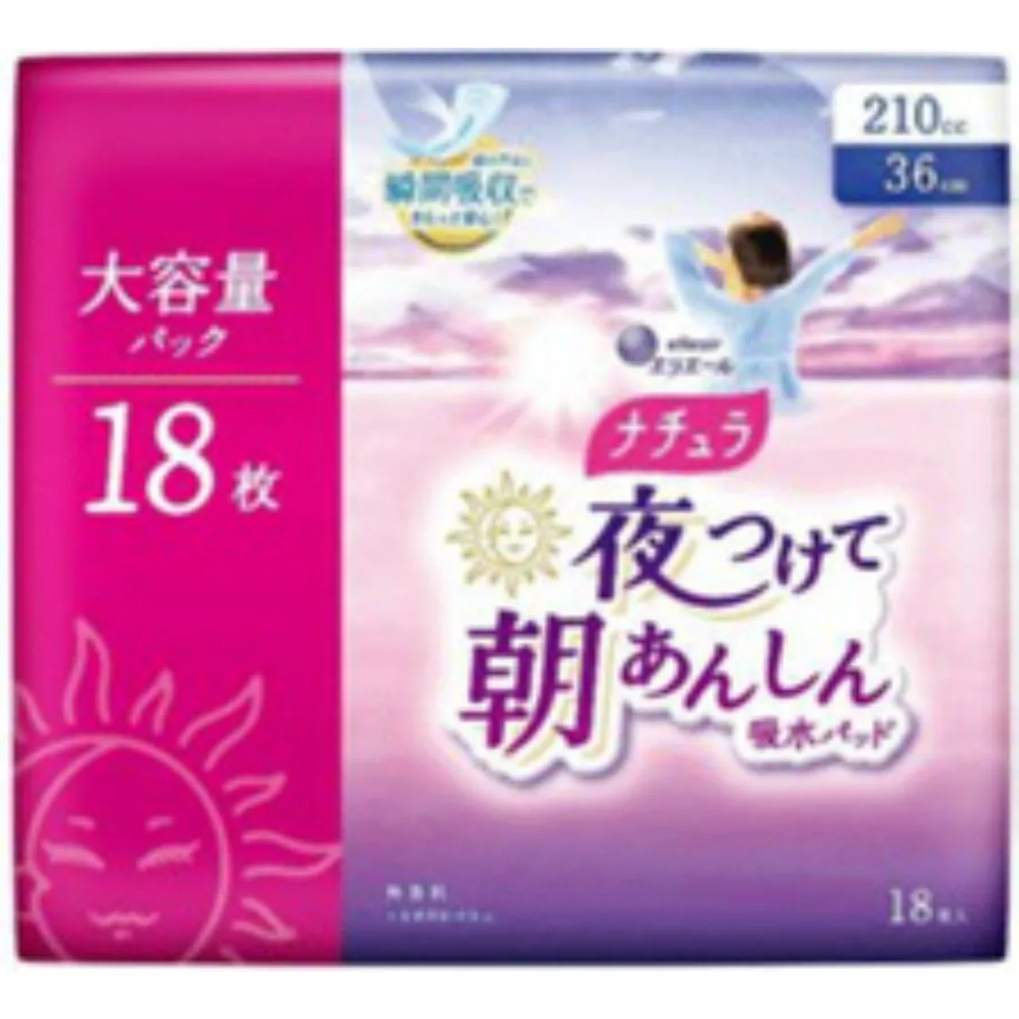 แผ่นซับอนามัยกลางคืน Natural 36 ซม. 210cc 18 แผ่น