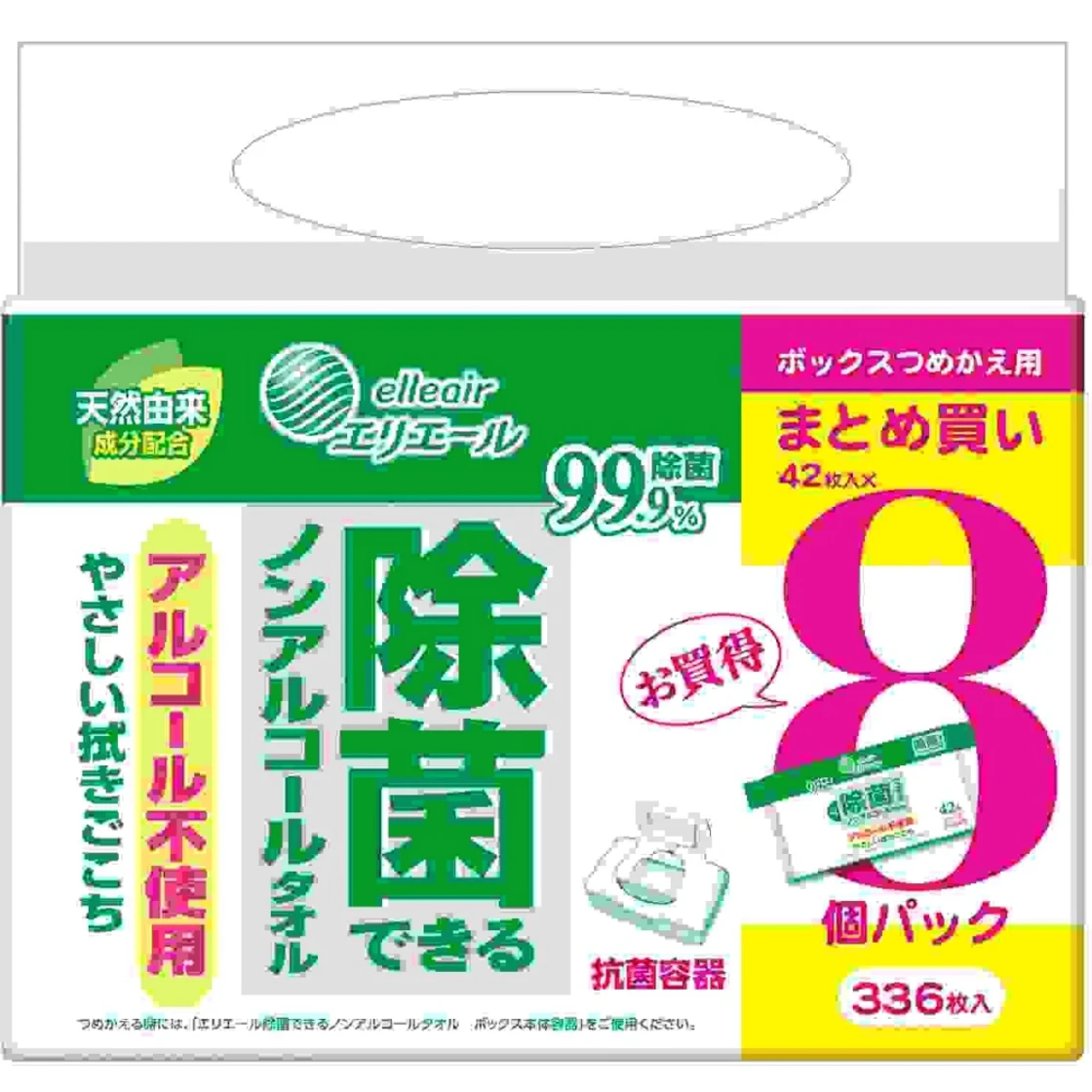 เอลเลียร์ ทิชชู่เปียกฆ่าเชื้อไร้แอลกอฮอล์ รีฟิล 42 แผ่น 8แพ็ค