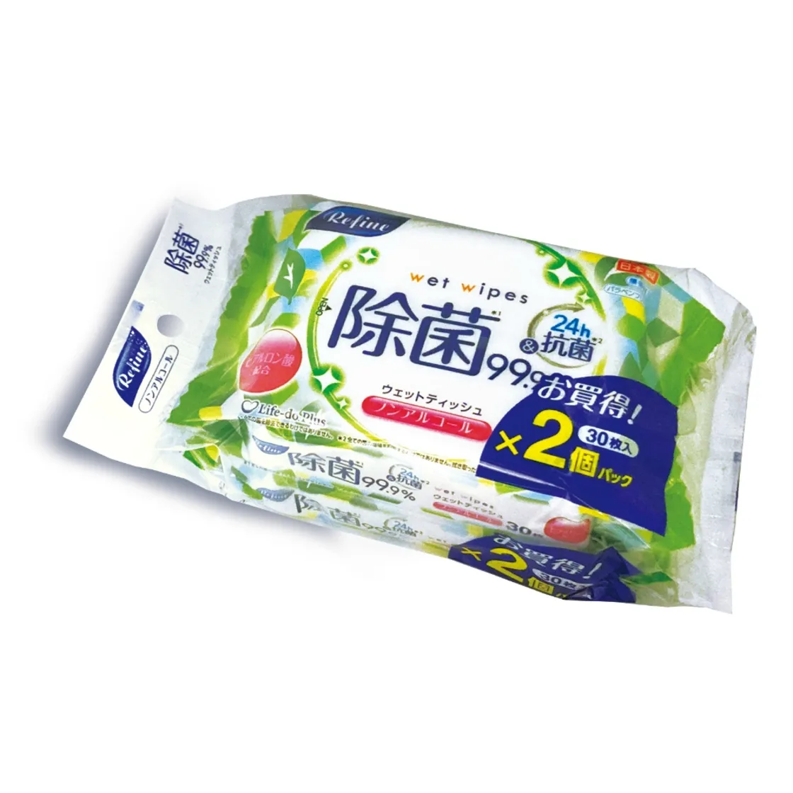 รีไฟน์ นอนแอลกอฮอล์ แผ่นเช็ดสำหรับออกนอกบ้าน 30 แผ่น x 2 แพ็ค