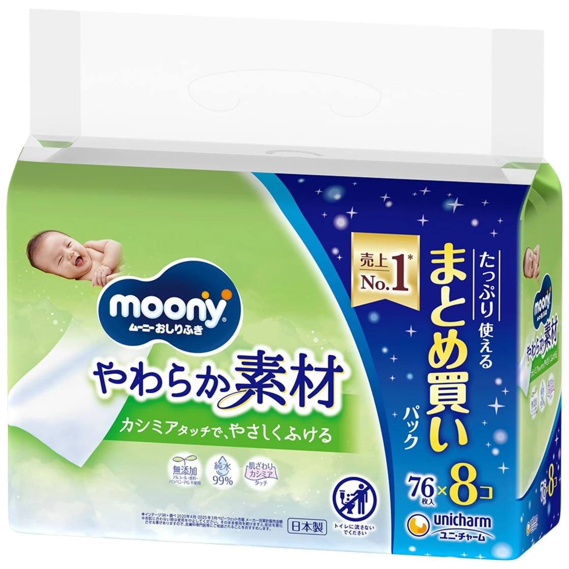 ทิชชู่เปียก Munny ชนิดวัสดุนุ่ม รีฟิล 76 แผ่น x 8