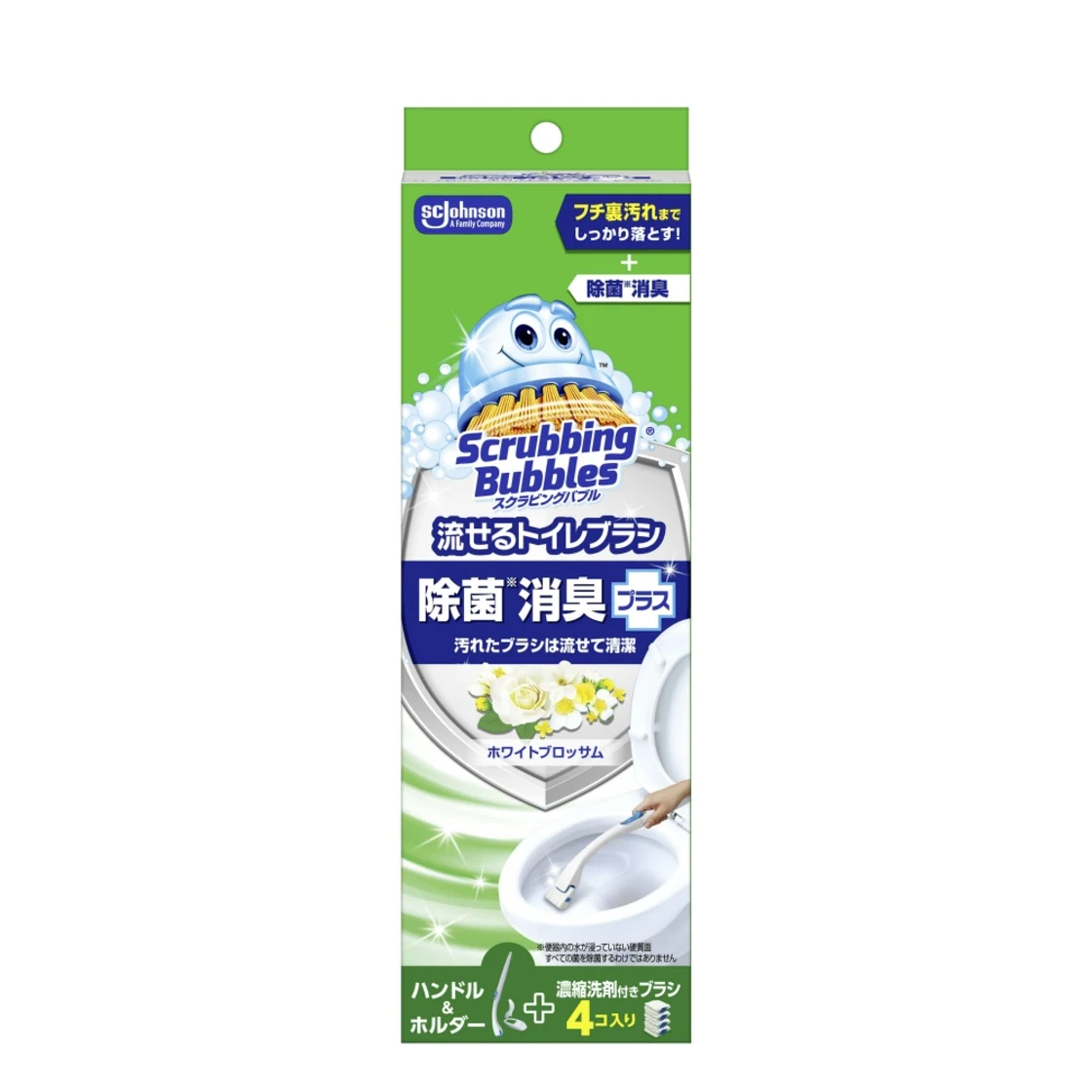 แปรงขัดห้องน้ำแบบชำระล้างได้ Scrubbing Bubbles ฆ่าเชื้อและดับกลิ่น พลัส ไวท์บลอสซัม ตัวหลัก