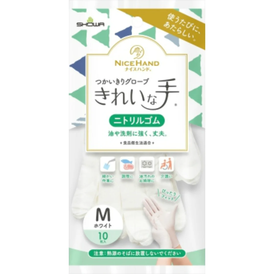 ถุงมือนิไตรล์ใช้แล้วทิ้ง Nice Hand มือสะอาด 10 ชิ้น ไซส์ M สีขาว