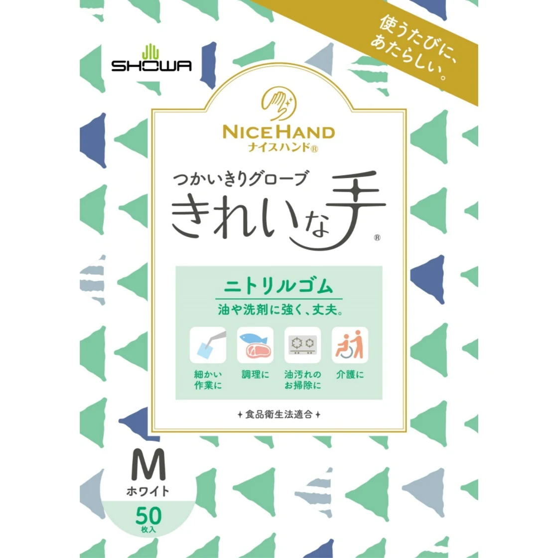 ถุงมือนิไตรล์แบบใช้แล้วทิ้ง Nice Hand คลีนแฮนด์ ไซส์ M สีขาว