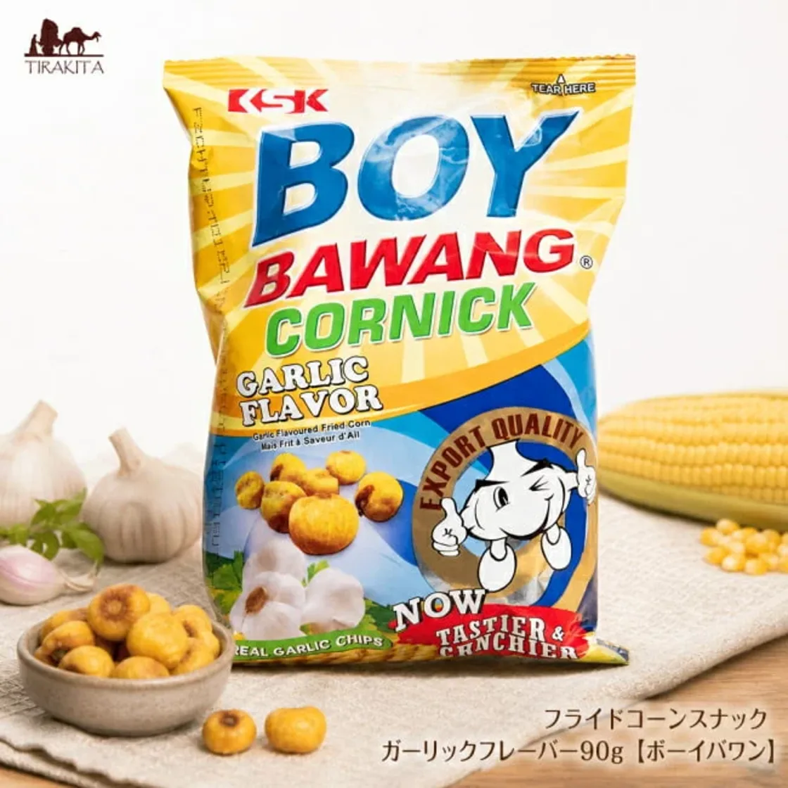 เฟรนช์ฟรายด์ข้าวโพด รสกระเทียม 90g BOY BAWANG