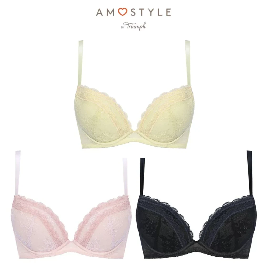 ชุดบราและกางเกงในทรงยกระดับ AMOSTYLE Entry Collection Quiet Frill (คัพ B, C, D) AMST510 WHU + Mini JX