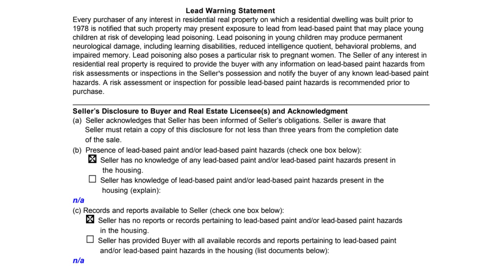 Lead Based Paint Disclosure