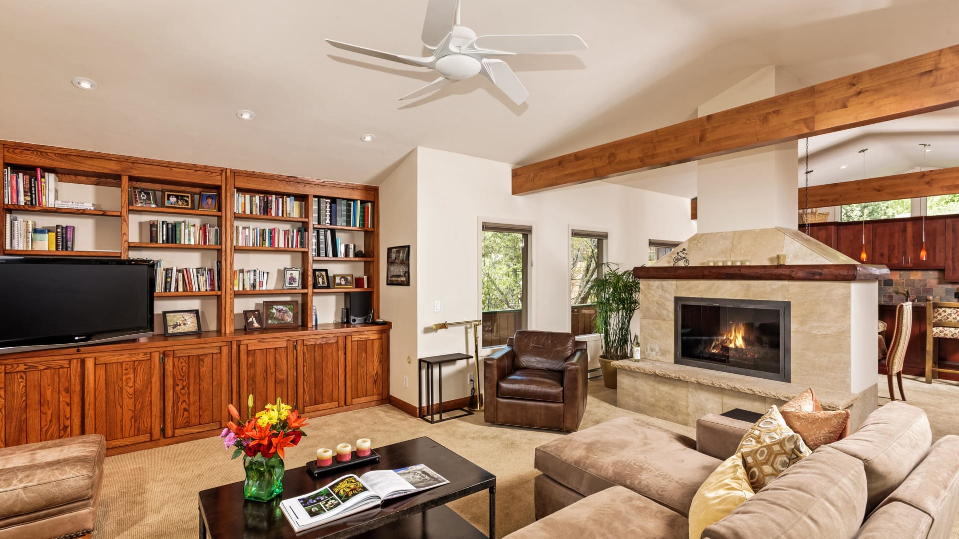 Living room w/wood fireplace